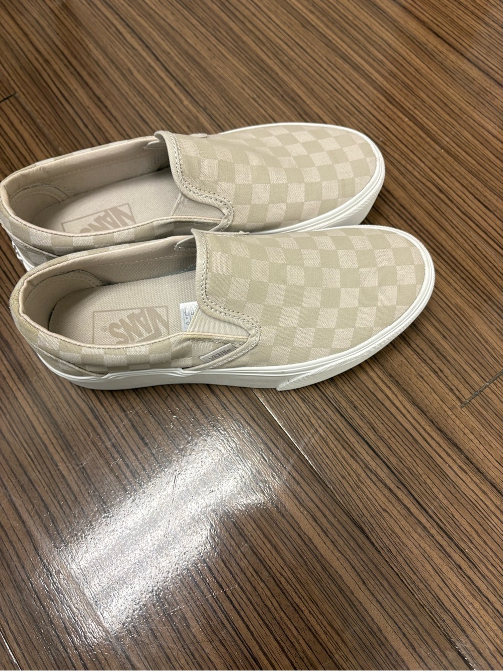 Vans Slip-On Checkerboard Sneakers in Beige